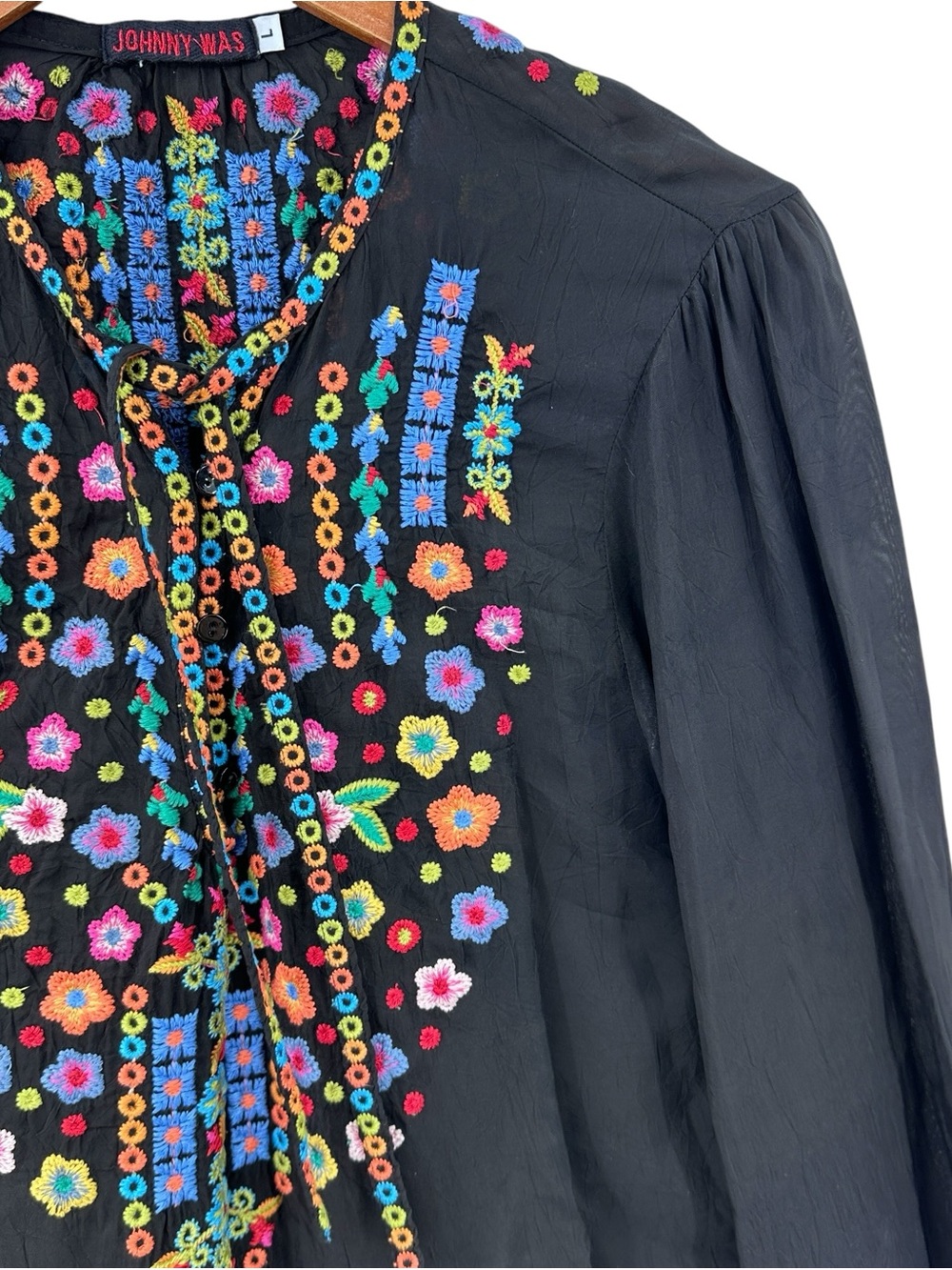 JOHNNY WAS Embroidered Tunic Top Blouse Sheer Black - Picture 4 of 8